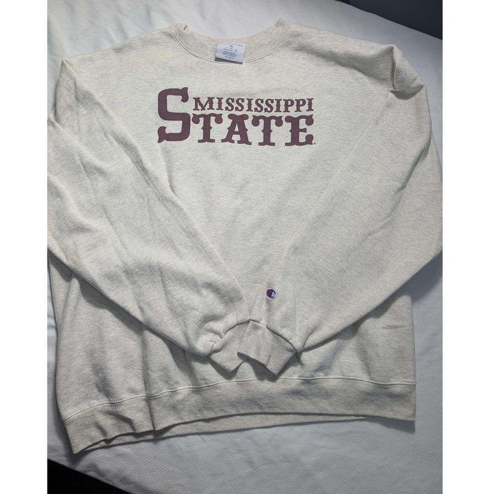 Champion Mississippi State Sweatshirt Mens 2XL Oatmeal Heather Crewneck Pullover